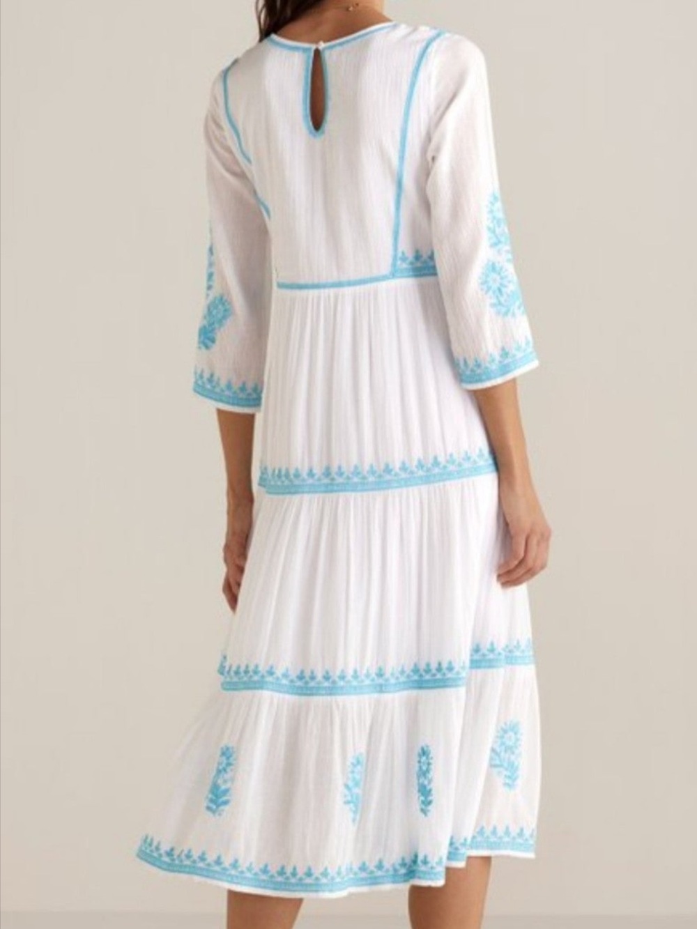 Soft Surroundings Juniper white gauze dress with aqua embroidery Size Small - Picture 3 of 16